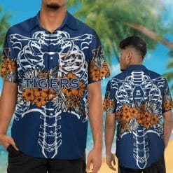 Alternative view of NCAA Auburn Tigers Orange Flowers Blue Hawaiian Shirt