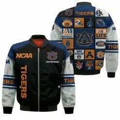 NCAA Auburn Tigers Custom Name Black Blue Bomber Jacket