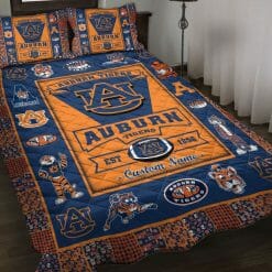 NCAA Auburn Tigers Custom Name Blue Orange Bedding Set