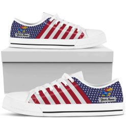 NCAA Kansas Jayhawks Custom Name American Flag Low Top Shoes