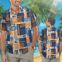 Alternative view of NCAA Auburn Tigers Blue Orange Hawaiian Shirt