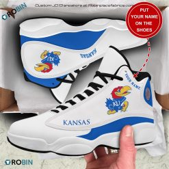 NCAA Kansas Jayhawks Custom Name White Air Jordan 13 Shoes