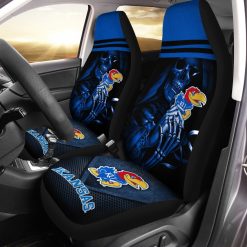 NCAA Kansas Jayhawks Blue Black Skull Car Seat Covers