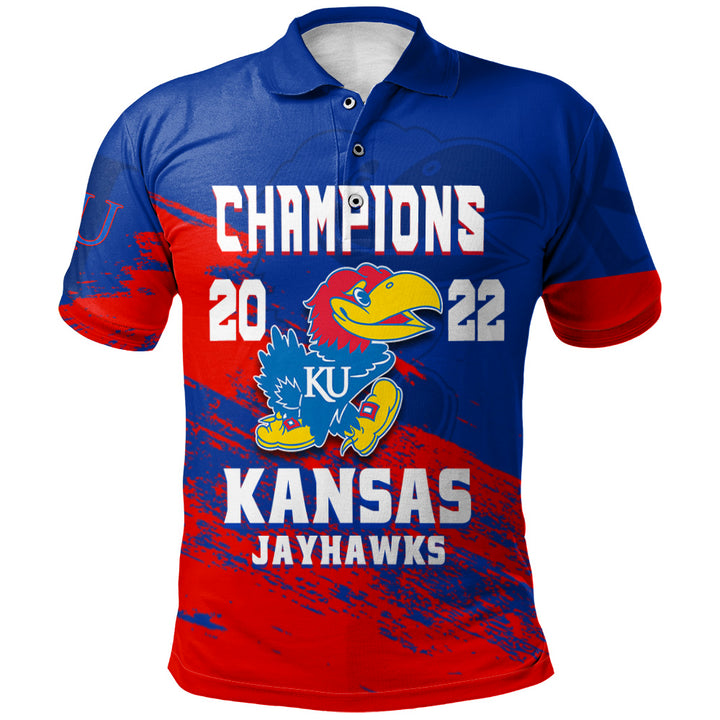 NCAA Kansas Jayhawks Blue Red Champions 2022 Polo Shirt