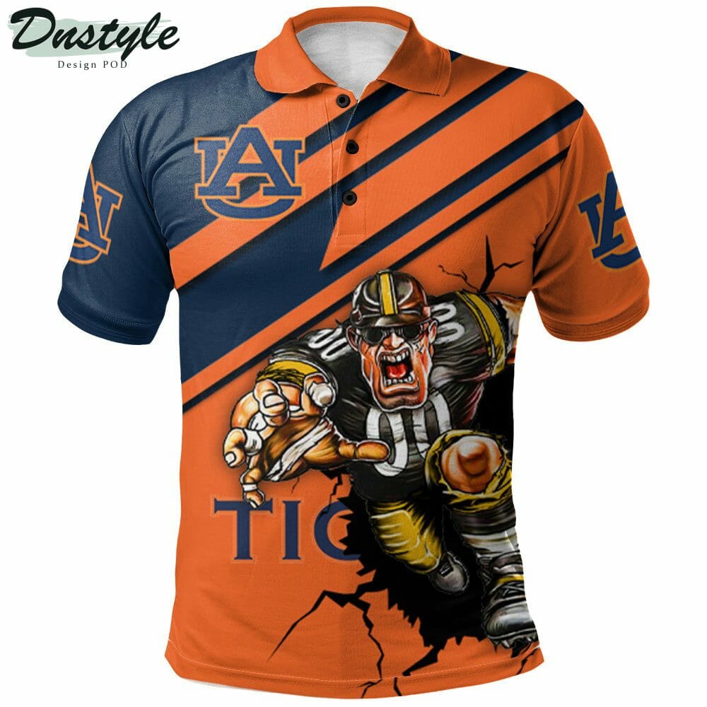 NCAA Auburn Tigers Orange Navy Blue Mascot Polo Shirt