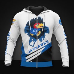 NCAA Kansas Jayhawks White Blue Zip Up Hoodie