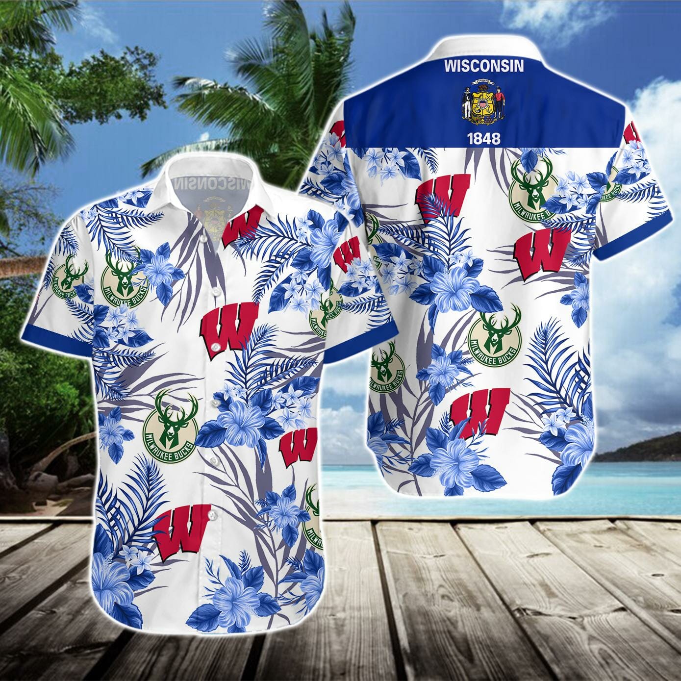 NCAA Wisconsin Badgers Wisconsin Badgers And Milwaukee Bucks Hawaiian Shirt