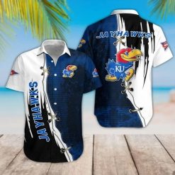 NCAA Kansas Jayhawks Blue White Hawaiian Shirt