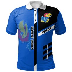 NCAA Kansas Jayhawks Custom Text Blue Black Polo Shirt