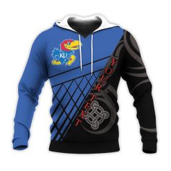 NCAA Kansas Jayhawks Custom Text Blue Black Pullover Hoodie V2