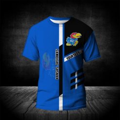 NCAA Kansas Jayhawks Custom Text Blue Black T-Shirt
