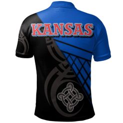 Alternative view of NCAA Kansas Jayhawks Custom Text Blue Black Polo Shirt V2