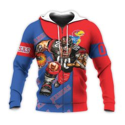 NCAA Kansas Jayhawks Custom Number Blue Red Zip Up Hoodie
