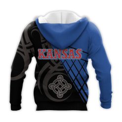 Alternative view of NCAA Kansas Jayhawks Custom Text Blue Black Pullover Hoodie V2