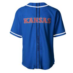 Alternative view of NCAA Kansas Jayhawks Custom Text Blue Black Baseball Jersey