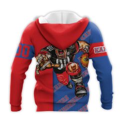 Alternative view of NCAA Kansas Jayhawks Custom Number Blue Red Pullover Hoodie