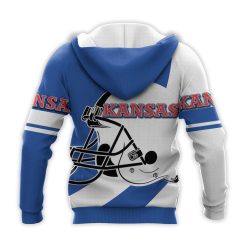Alternative view of NCAA Kansas Jayhawks Blue White Pullover Hoodie