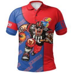 NCAA Kansas Jayhawks Custom Number Blue Red Polo Shirt