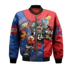 NCAA Kansas Jayhawks Custom Number Blue Red Bomber Jacket