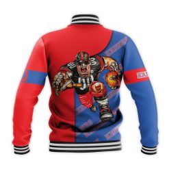 Alternative view of NCAA Kansas Jayhawks Custom Number Blue Red Baseball Jacket