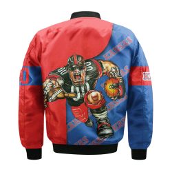 Alternative view of NCAA Kansas Jayhawks Custom Number Blue Red Bomber Jacket