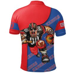 Alternative view of NCAA Kansas Jayhawks Custom Number Blue Red Polo Shirt
