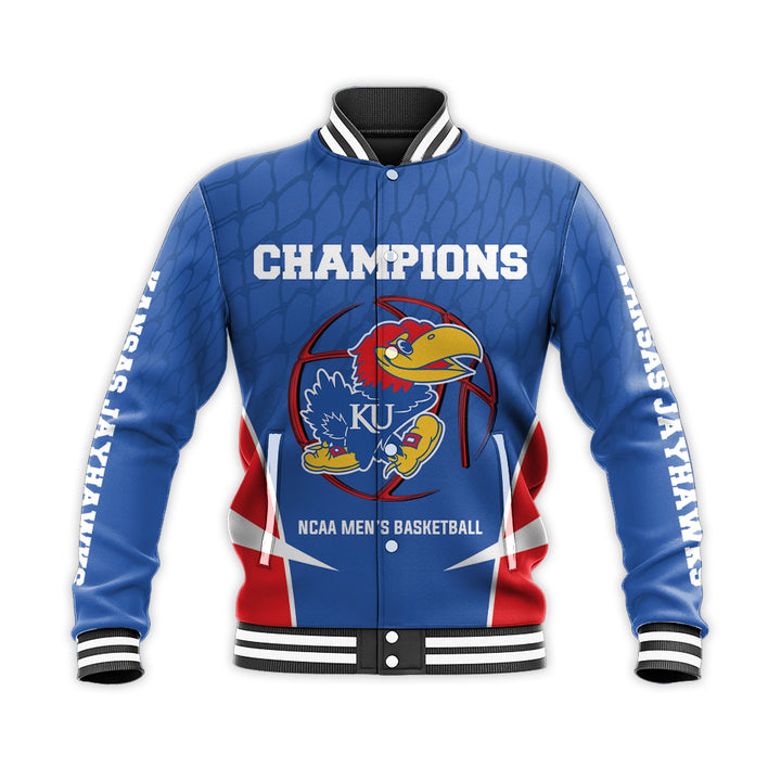 NCAA Kansas Jayhawks Blue Basketball Champions Baseball Jacket