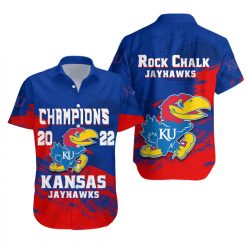 NCAA Kansas Jayhawks Blue Red Champions 2022 Hawaiian Shirt