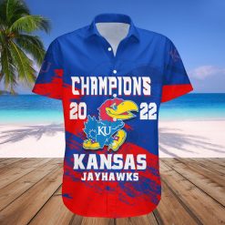 NCAA Kansas Jayhawks Blue Red Champions 2022 Hawaiian Shirt - Image 2