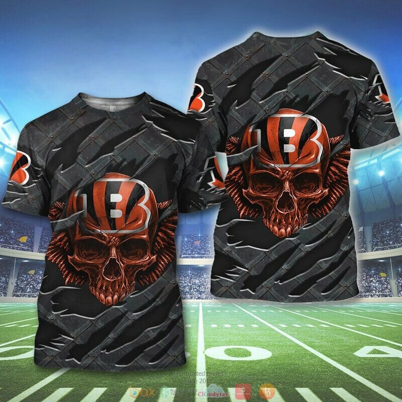 NFL Cincinnati Bengals Orange Skull Black T-Shirt