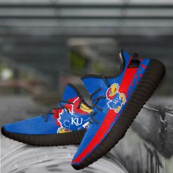 Alternative view of NCAA Kansas Jayhawks Blue Red Yeezy Boost Sneakers