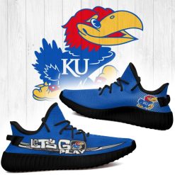 Alternative view of NCAA Kansas Jayhawks Blue Yeezy Boost Sneakers