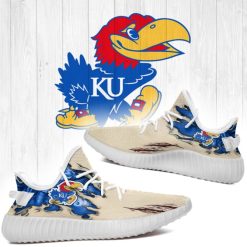 NCAA Kansas Jayhawks Cream Scratch Yeezy Boost Sneakers