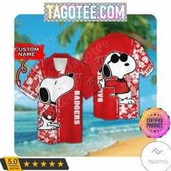 NCAA Wisconsin Badgers Custom Name Snoopy Hawaiian Shirt