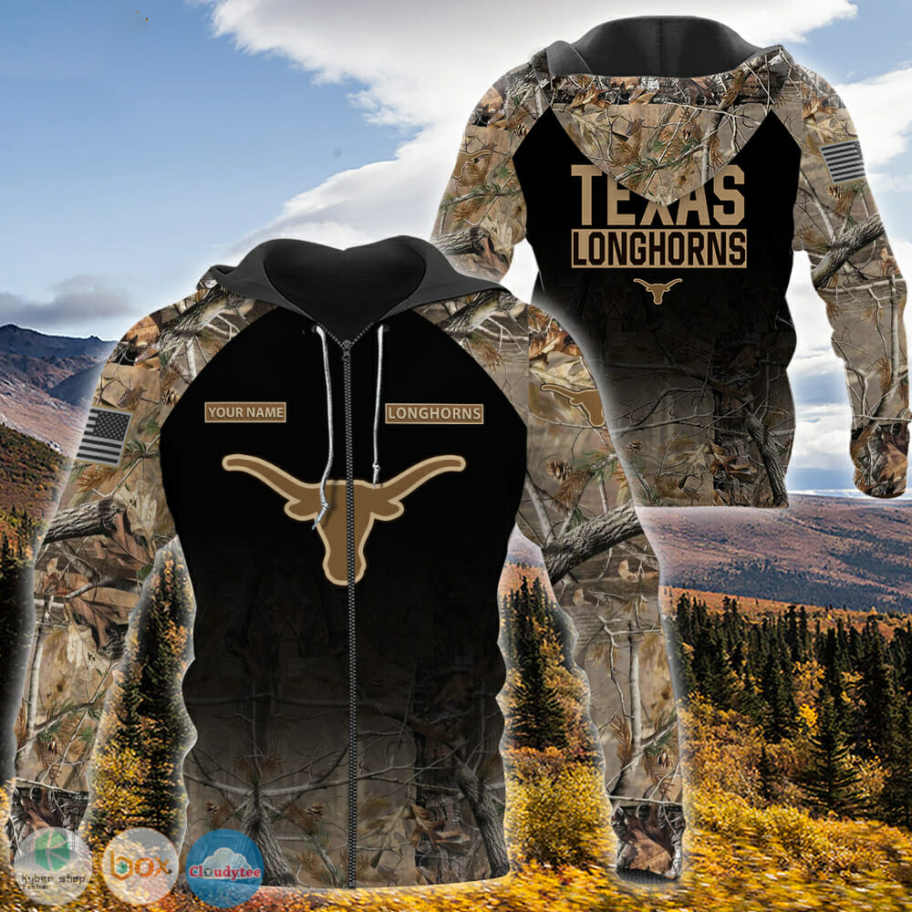 NCAA Texas Longhorns Custom Name Black Forest Zip Up Hoodie NCAA Texas Longhorns Custom Name Black Forest Zip Up Hoodie