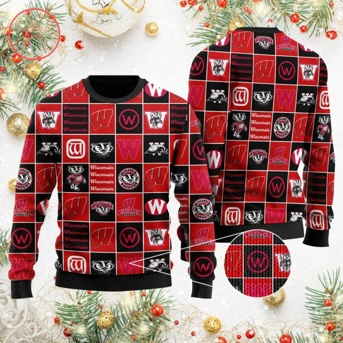 NCAA Wisconsin Badgers Team Logo Ugly Christmas Sweater