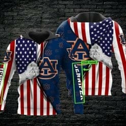 NCAA Auburn Tigers Custom Name American Flag Pullover Hoodie