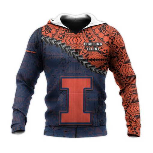 NCAA Illinois Fighting Illini Orange Blue Pullover Hoodie V2