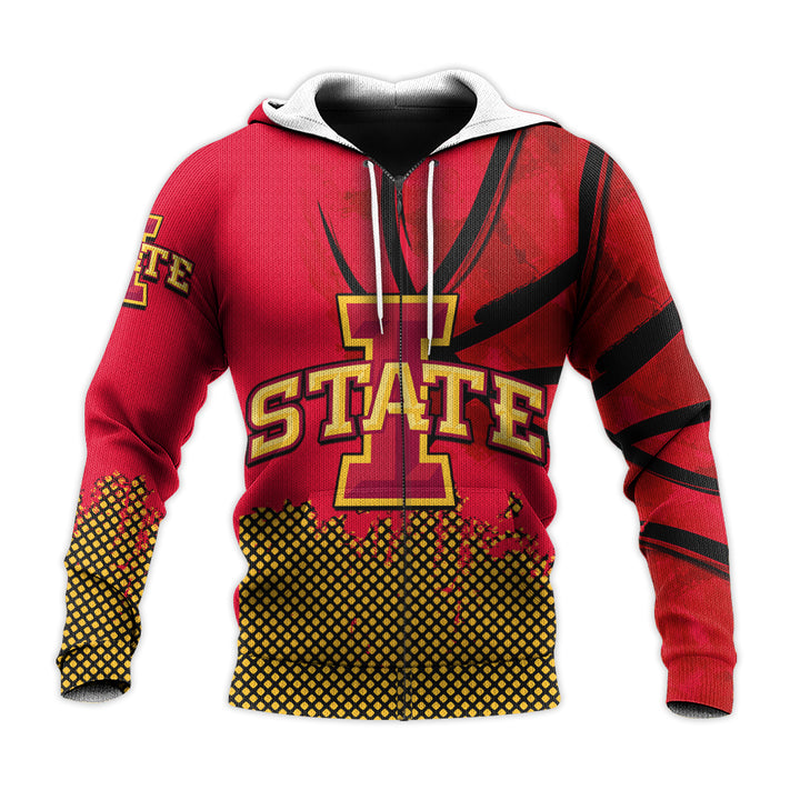 NCAA Iowa State Cyclones Custom Text Number Cardinal Orange Zip Up Hoodie V5