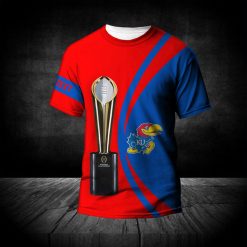 NCAA Kansas Jayhawks Custom Text Champions Red Blue T-Shirt