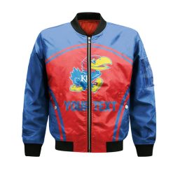Alternative view of NCAA Kansas Jayhawks Custom Text Number Blue Red Bomber Jacket