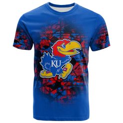 NCAA Kansas Jayhawks Custom Text Number Blue Red T-Shirt V2