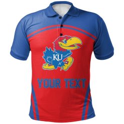 NCAA Kansas Jayhawks Custom Text Number Blue Red Polo Shirt