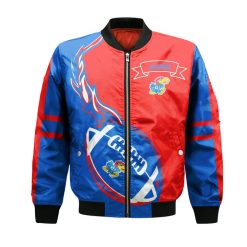 Alternative view of NCAA Kansas Jayhawks Blue Red Bomber Jacket