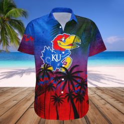 Alternative view of NCAA Kansas Jayhawks Coconut Tree Tropical Hawaiian Shirt