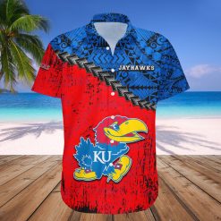 Alternative view of NCAA Kansas Jayhawks Blue Red Hawaiian Shirt V3