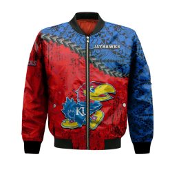 Alternative view of NCAA Kansas Jayhawks Blue Red Bomber Jacket V3