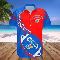 Alternative view of NCAA Kansas Jayhawks Blue Red Hawaiian Shirt