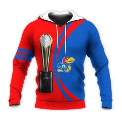 NCAA Kansas Jayhawks Custom Text Champions Red Blue Pullover Hoodie