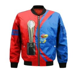 Alternative view of NCAA Kansas Jayhawks Custom Text Champions Red Blue Bomber Jacket